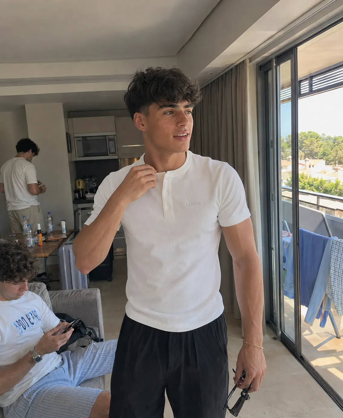 Aurelio short sleeve henley styled in white