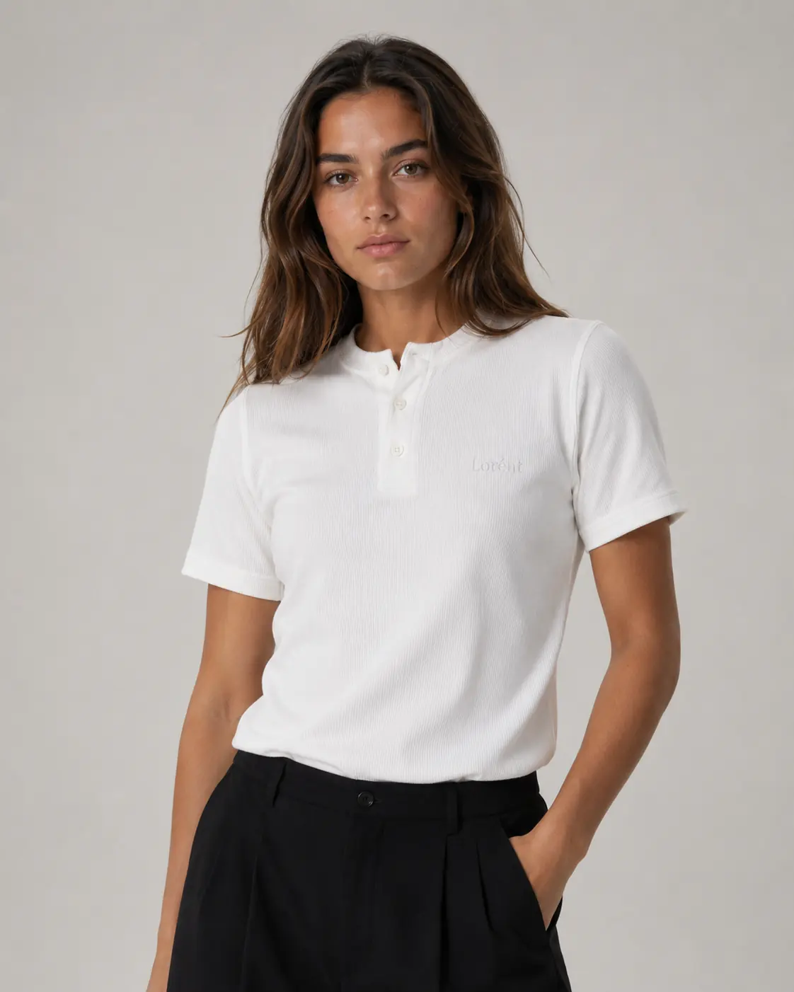 Aurelio white short sleeve henley fit image