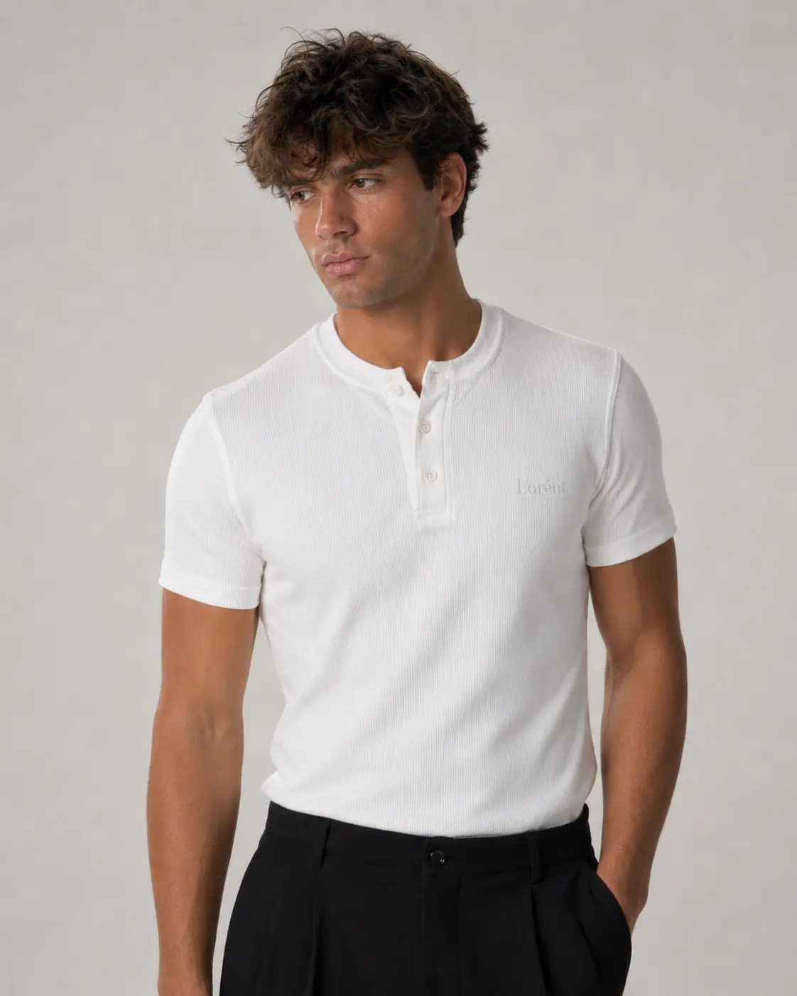 Aurelio white short sleeve henley alternate model image