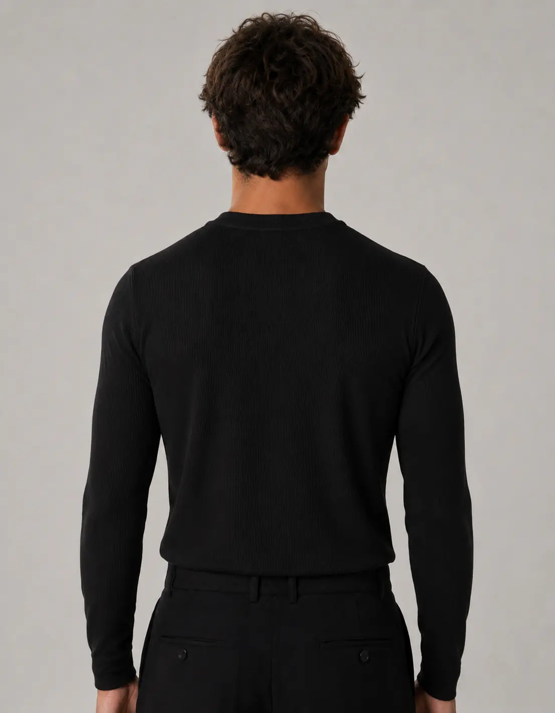Matteo black long sleeve henley back view
