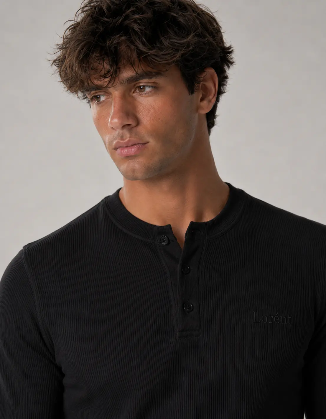 Matteo black long sleeve henley detail image