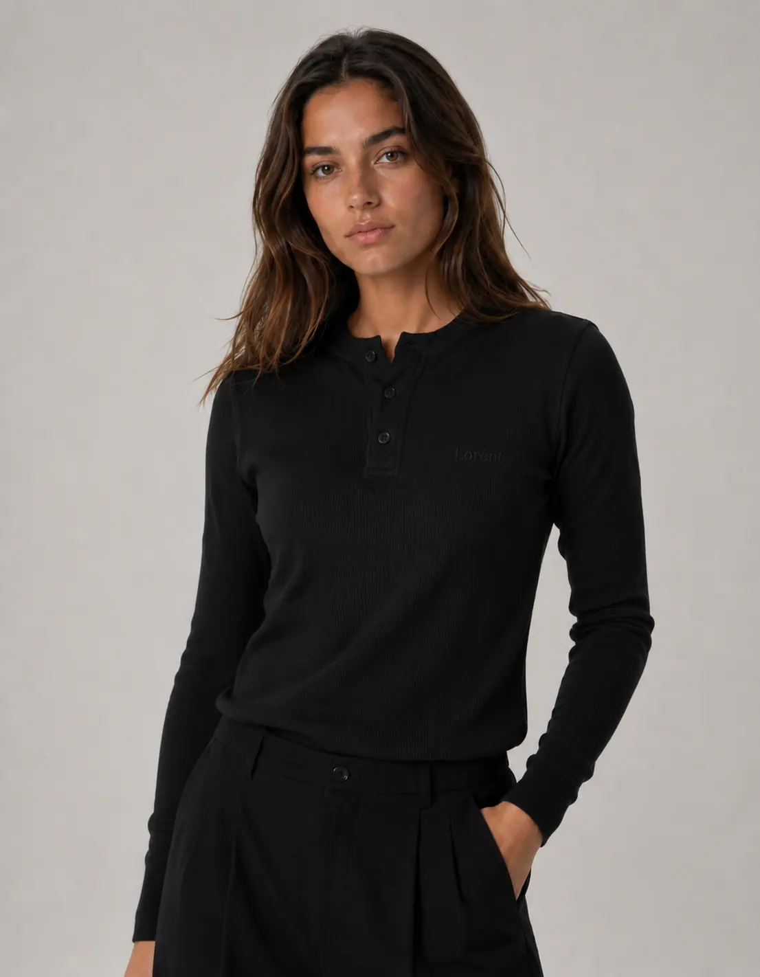 Matteo black long sleeve henley fit image
