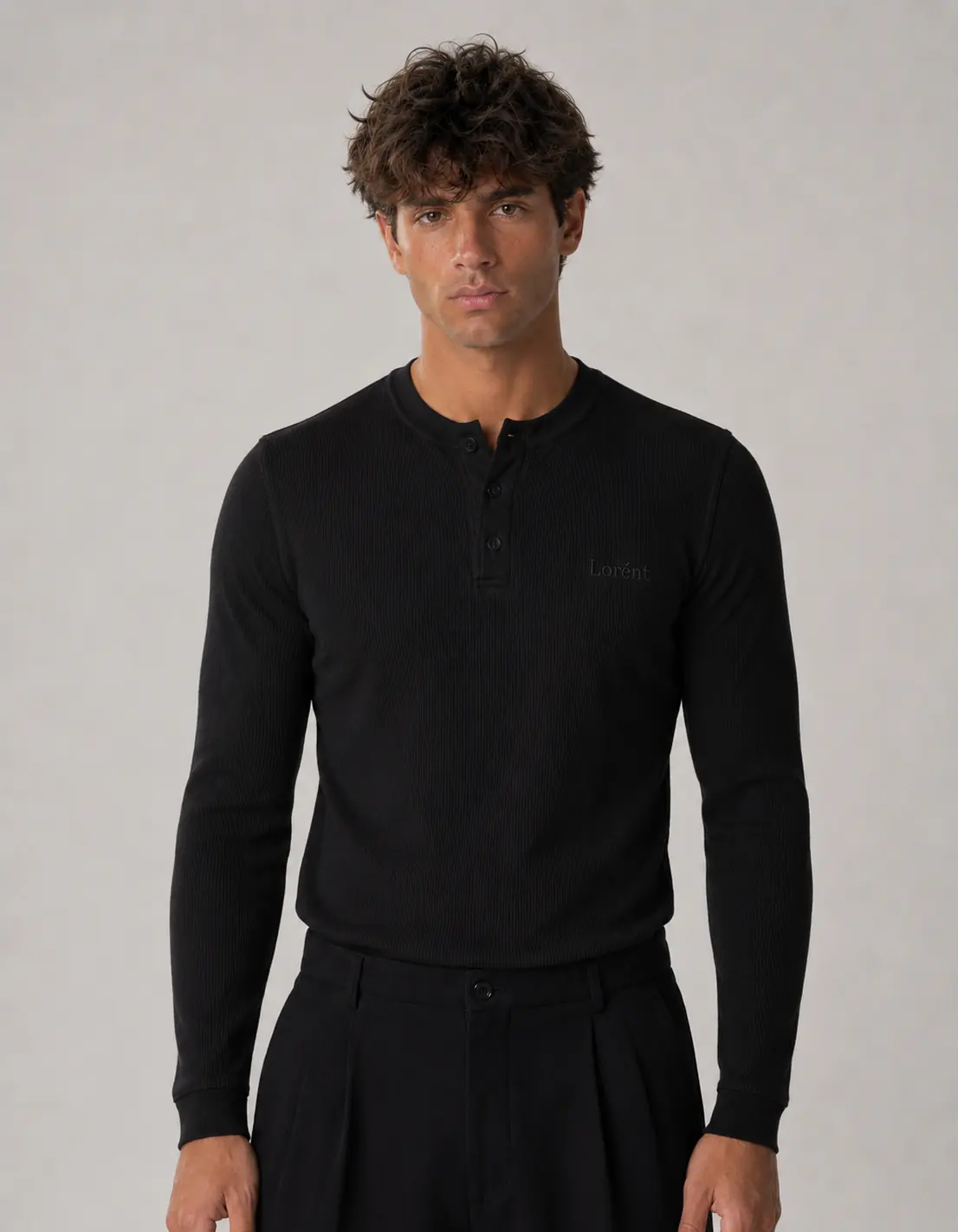 Matteo henley sweatshirt black model image