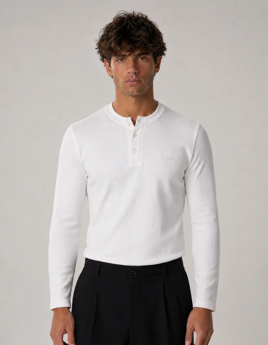 Matteo henley sweatshirt white model image